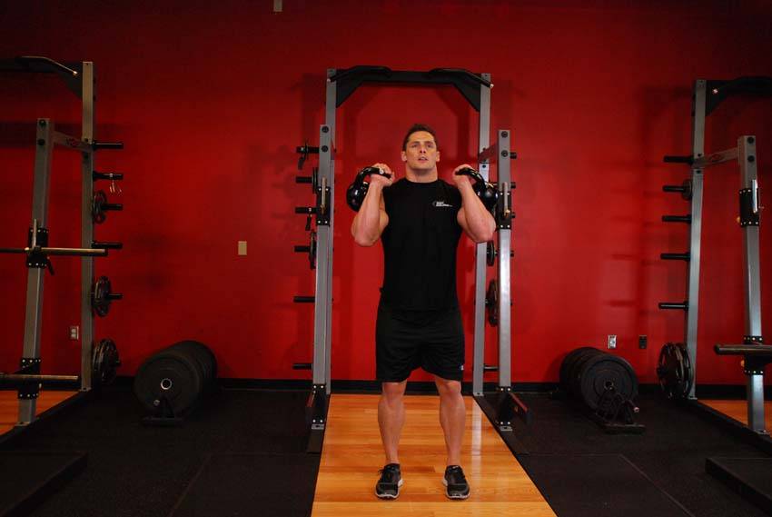 Double Kettlebell Push Press — starting position
