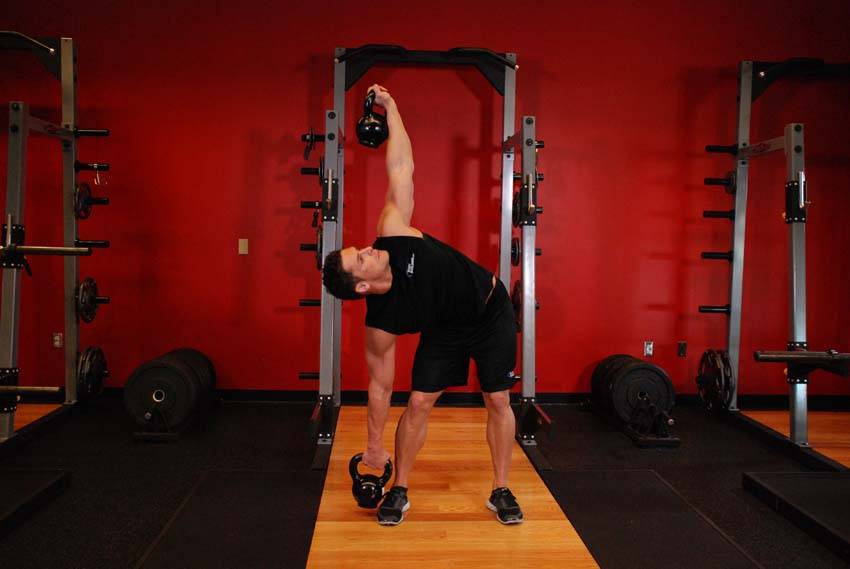 Double Kettlebell Windmill — end position