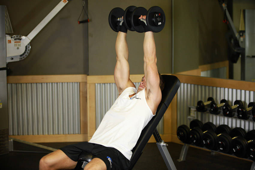 Dumbbell Incline Shoulder Raise — end position
