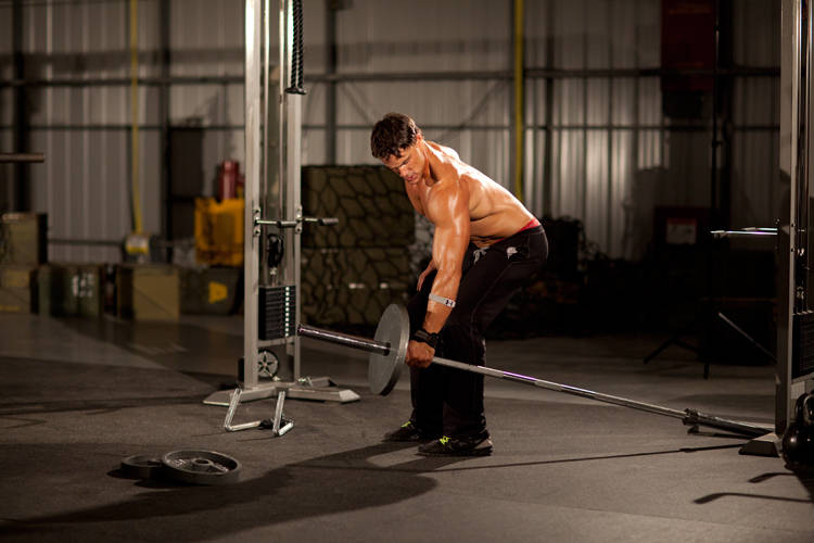 One-Arm Long Bar Row — starting position