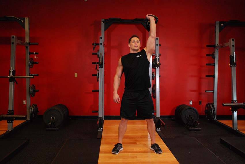 One-Arm Overhead Kettlebell Squats — starting position