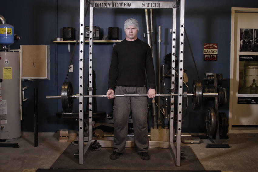 Reverse Band Deadlift — end position